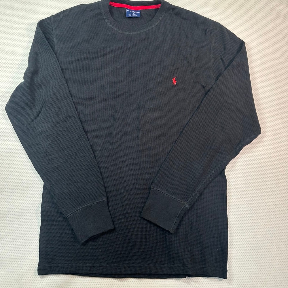Polo‎ Ralph Lauren Thermal Shirt Mens Medium Black Waffle Knit Long Sleeve